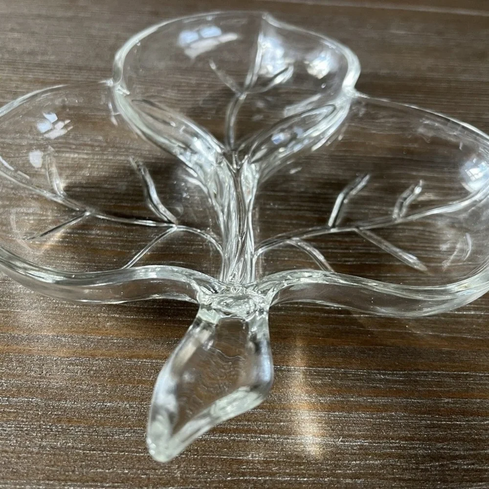 Clear Glass Leaf-Shaped Divided Serving Dish - Clear